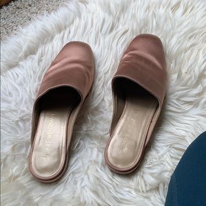 Stuart Weitzman pink silk mules size 4